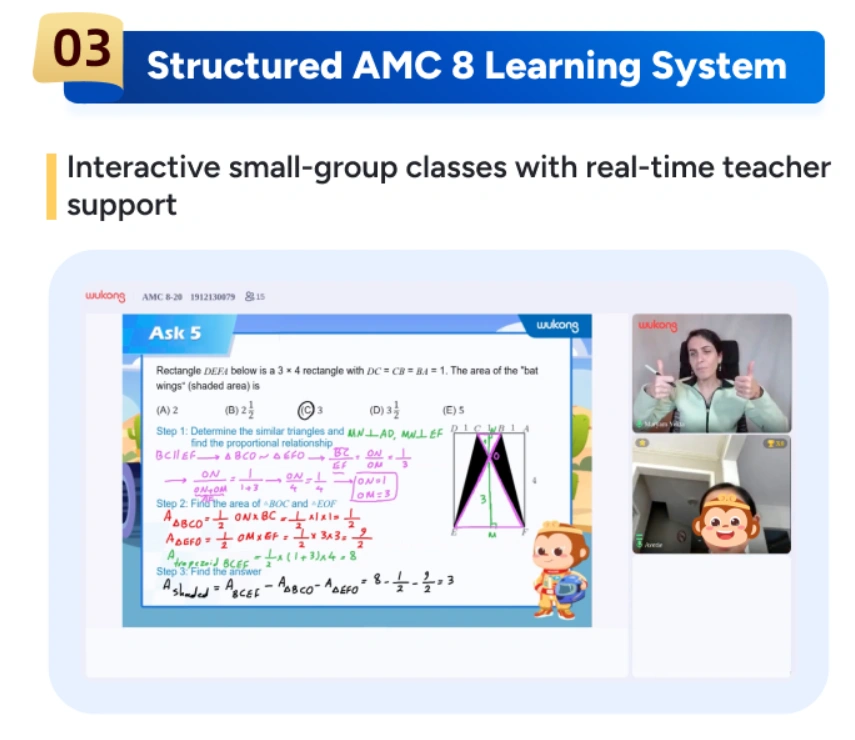 The live AMC-8 online class with real-time tutor guide